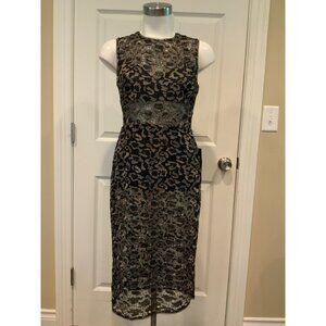 BCBG Max Azria Black & Gold Floral Lace Riley Dress $398, Size 0, NWT!